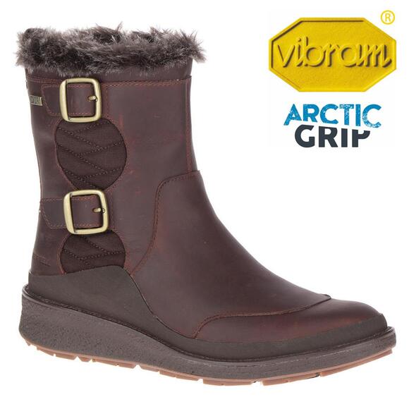 Merrell Tremblant Ezra Zip WP Ice+ Boot brown leather sz 10 fur lined snow new - Picture 1 of 7